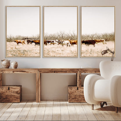 12454132-MGV-CV-36X24-Cow Herd Photography Wall Art Canvas Print, Framed Rustic Farmhouse Decor Art Picture Print, Western Ranch Style Perfect Rustic