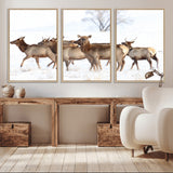 68738684-MGV-CV-36X24-Winter Elk Scene Wall Art Canvas Print, Framed Wildlife Photography Art Picture Print, Snowy Deer Decor Perfect Rustic Lodge Decor