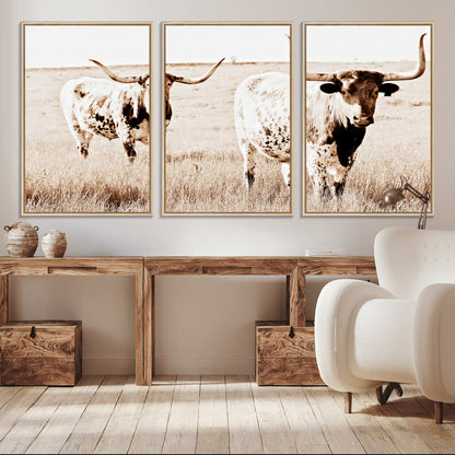 39672786-MGV-CV-36X24-Rustic Cow Scene Wall Art Canvas Print, Framed Farmhouse Style Cattle Art Picture Print, Prairie Animal Duo Perfect Rustic Western