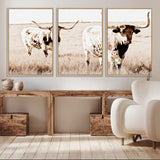 39672786-MGV-CV-36X24-Rustic Cow Scene Wall Art Canvas Print, Framed Farmhouse Style Cattle Art Picture Print, Prairie Animal Duo Perfect Rustic Western