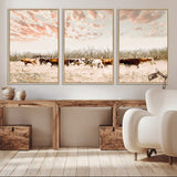 43704663-MGV-CV-36X24-Country Cow Herd Wall Art Canvas Print, Framed Farmhouse Cattle Scene Art Picture Print, Rustic Ranch Decor Perfect Rustic