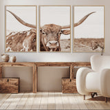 77810049-MGV-CV-36X24-Longhorn Bull Photo Wall Art Canvas Print, Framed Rustic Cow Decor Art Picture Print, Neutral Farmhouse Style Perfect Rustic