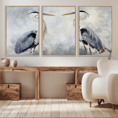 90806932-MGV-CV-36X24-Heron Wall Art Wall Art Canvas Print, Framed Bird Canvas Decor Art Picture Print, Nature Inspired Perfect Coastal Minimalist Decor