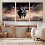 71457818-MGV-CV-36X24-Longhorn Wall Art Wall Art Canvas Print, Framed Western Bull Canvas Art Picture Print, Rustic Cow Decor Perfect Western Dramatic