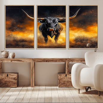 58293979-MGV-CV-36X24-Longhorn Canvas Wall Art Canvas Print, Framed Bold Bull Wall Art Art Picture Print, Western Animal Decor Perfect Western Dramatic