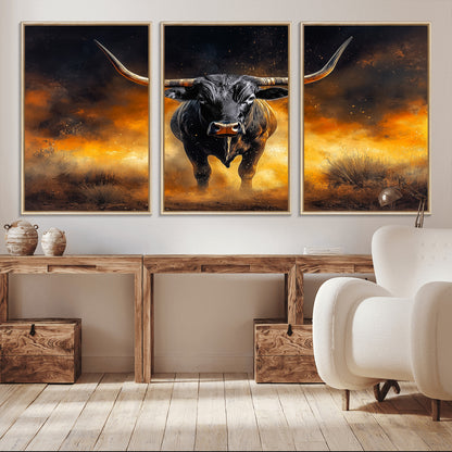 58293979-MGV-CV-36X24-Longhorn Canvas Wall Art Canvas Print, Framed Bold Bull Wall Art Art Picture Print, Western Animal Decor Perfect Western Dramatic