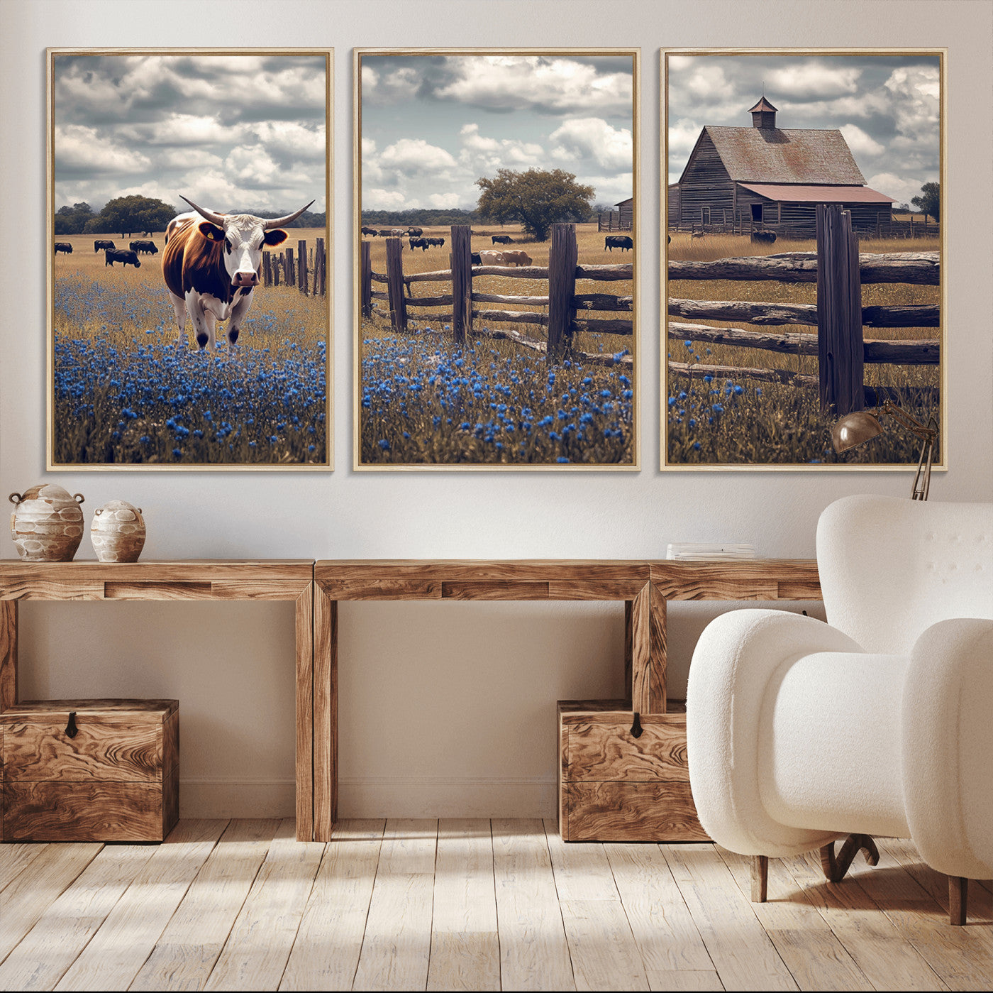 22296025-MGV-CV-36X24-Texas Longhorn Canvas Wall Art Canvas Print, Framed Rustic Barn Wall Art Art Picture Print, Farmhouse Cow Decor Perfect Rustic