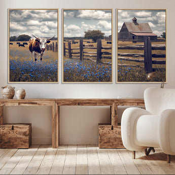 22296025-MGV-CV-36X24-Texas Longhorn Canvas Wall Art Canvas Print, Framed Rustic Barn Wall Art Art Picture Print, Farmhouse Cow Decor Perfect Rustic