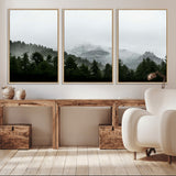 55968349-MGV-CV-36X24-Misty Mountains Wall Art Canvas Print, Framed Foggy Forest Art Picture Print, Snowy Peaks Perfect Moody Wilderness Decor Artwork