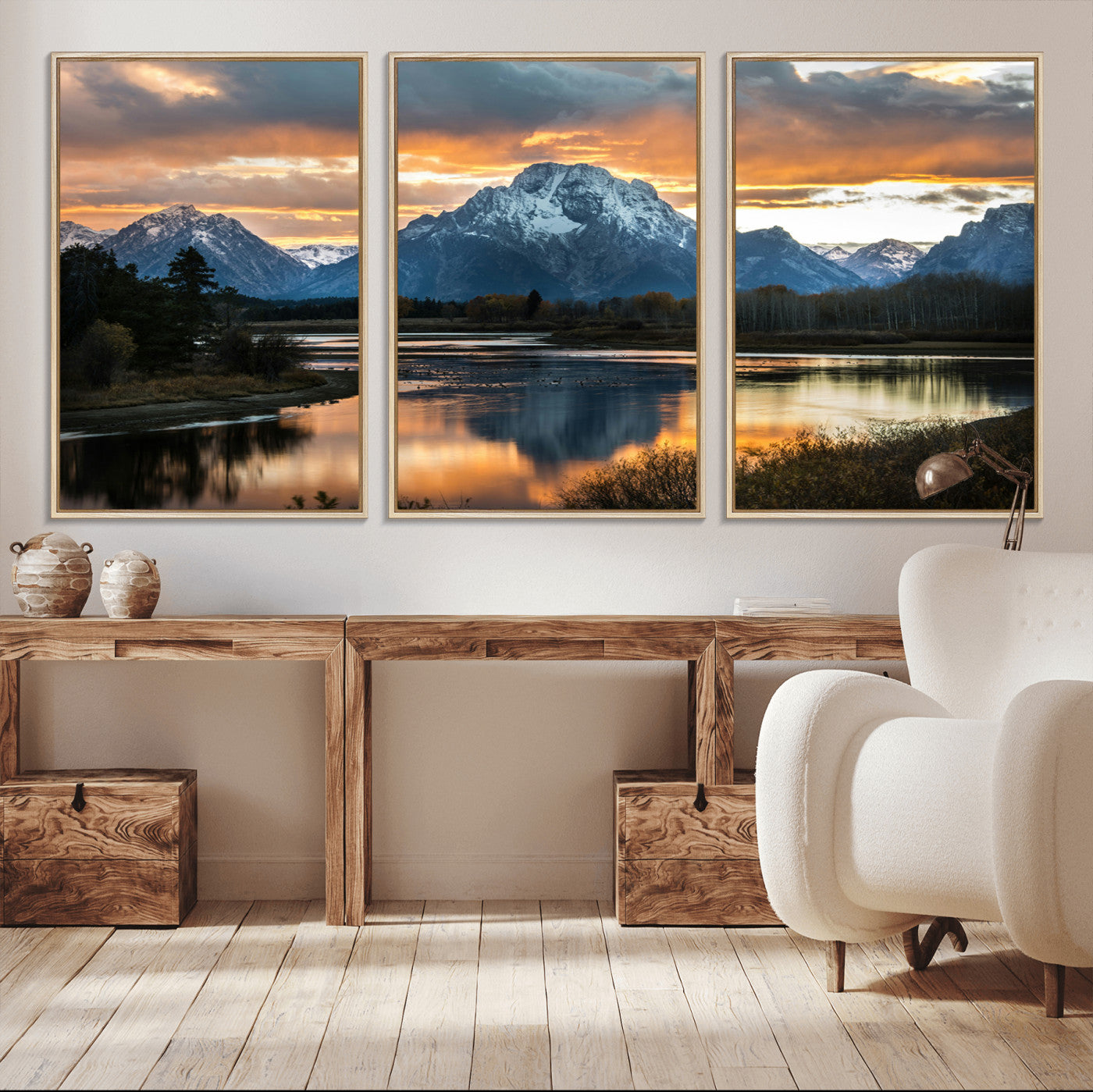 14130176-MGV-CV-36X24-Mountain Sunset Wall Art Canvas Print, Framed Alpine Wilderness Art Picture Print, Golden Hour Perfect Rustic Wilderness Decor