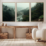 48497565-MGV-CV-36X24-Misty Forest Wall Art Canvas Print, Framed Foggy River Art Picture Print, Moody Landscape Perfect Moody Wilderness Decor Artwork