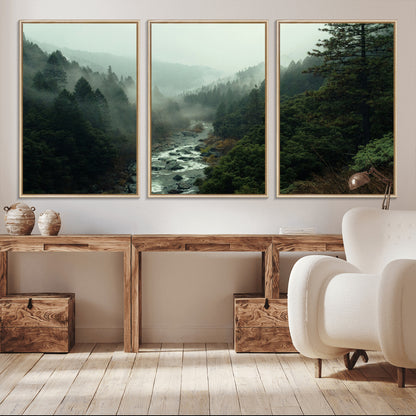 48497565-MGV-CV-36X24-Misty Forest Wall Art Canvas Print, Framed Foggy River Art Picture Print, Moody Landscape Perfect Moody Wilderness Decor Artwork