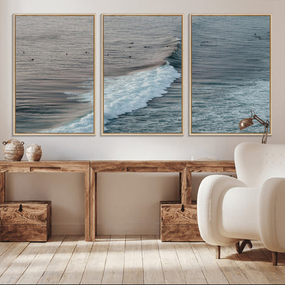 23077324-MGV-CV-36X24-Ocean Waves Wall Art Canvas Print, Framed Coastal Serenity Art Picture Print, Surf Aesthetic Perfect Modern Coastal Decor Artwork