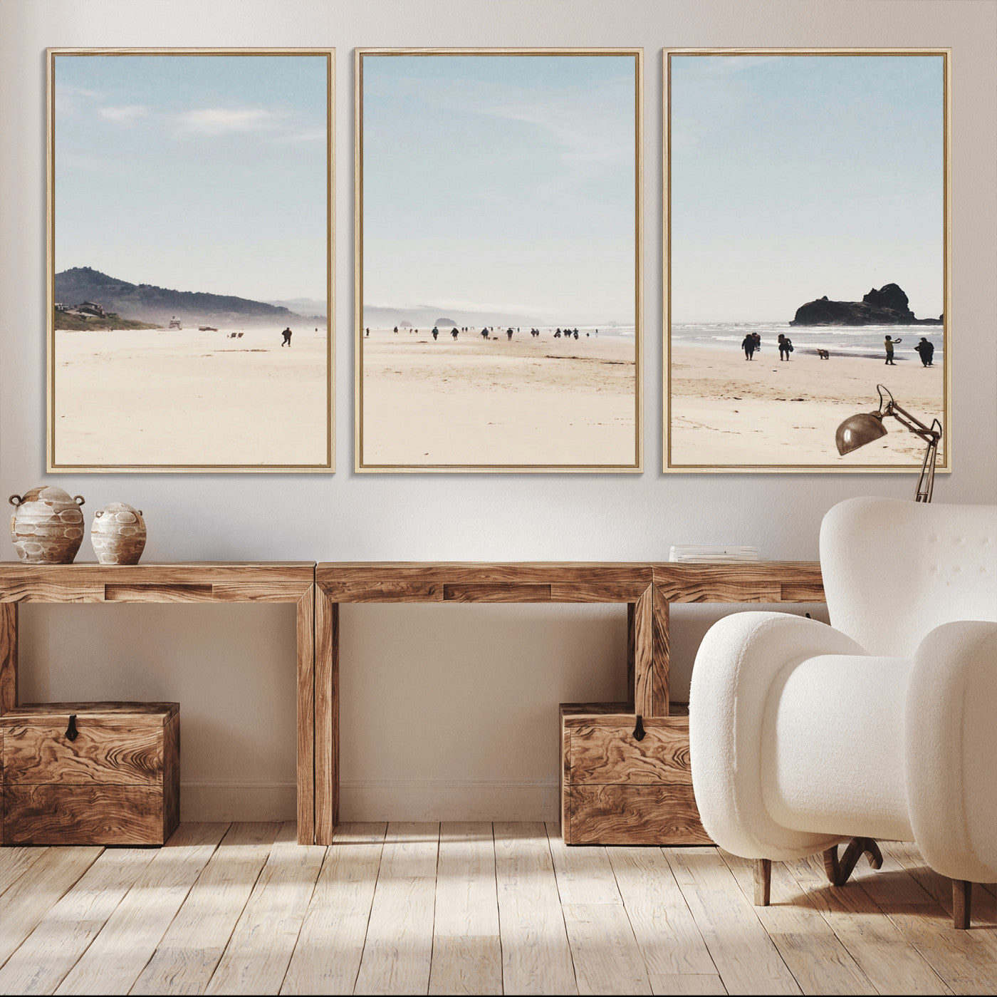 28307820-MGV-CV-36X24-Minimalist Beach Wall Art Canvas Print, Framed Coastal Serenity Art Picture Print, Soft Sand Perfect Modern Coastal Decor Artwork