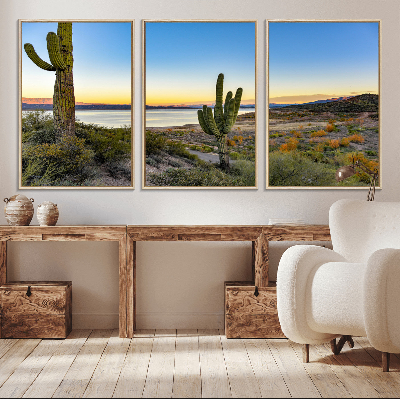 52844711-MGV-CV-36X24-Saguaro Cactus Wall Art Canvas Print, Framed Desert Sunset Art Picture Print, Southwestern Scene Perfect Southwestern Rustic Decor