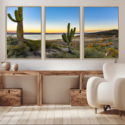 52844711-MGV-CV-36X24-Saguaro Cactus Wall Art Canvas Print, Framed Desert Sunset Art Picture Print, Southwestern Scene Perfect Southwestern Rustic Decor
