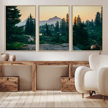 66397982-MGV-FC-60X30-3P_Natural-Mountain Landscape Wall Art Canvas Print, Framed Forest Serenity Art Picture Print, Mountain Landscape Perfect Rustic Wilderness