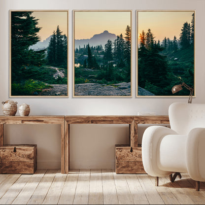 66397982-MGV-FC-60X30-3P_Natural-Mountain Landscape Wall Art Canvas Print, Framed Forest Serenity Art Picture Print, Mountain Landscape Perfect Rustic Wilderness