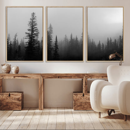 73138900-MGV-CV-36X24-Misty Pines Wall Art Canvas Print, Framed Woodland Photography Art Picture Print, Minimalist Decor Perfect Modern Rustic Decor