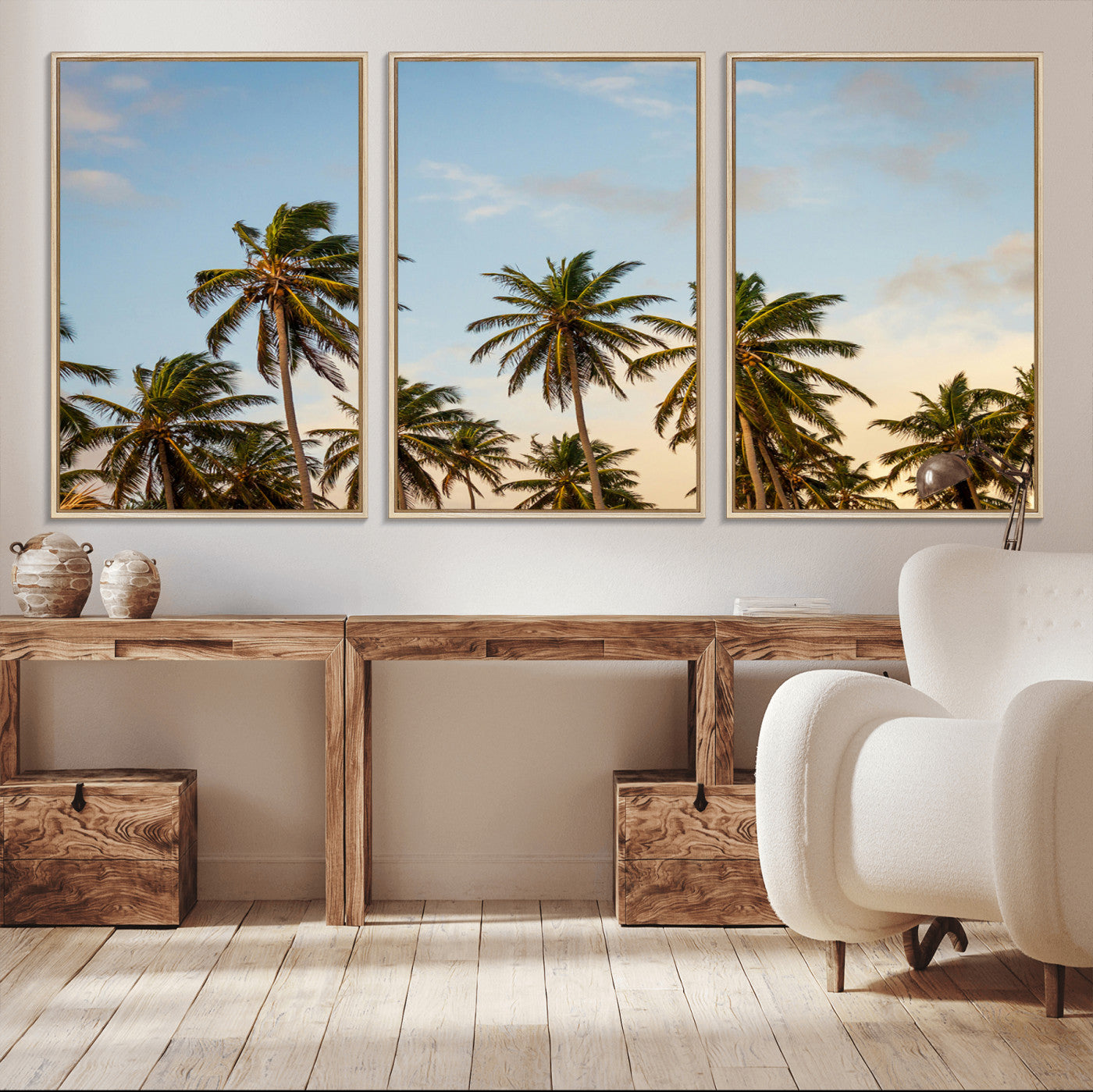 99033771-MGV-CV-36X24-Palm Trees Wall Art Canvas Print, Framed Tropical Vibes Art Picture Print, Coastal Sunset Perfect Coastal Boho Decor Artwork