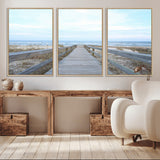 31602988-MGV-CV-36X24-Beach Boardwalk Wall Art Canvas Print, Framed Coastal Serenity Art Picture Print, Ocean View Perfect Coastal Minimalist Decor