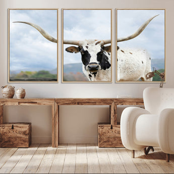 63592811-MGV-CV-36X24-Texas Longhorn Wall Art Canvas Print, Framed Western Rustic Art Picture Print, Farmhouse Decor Perfect Rustic Farmhouse Decor