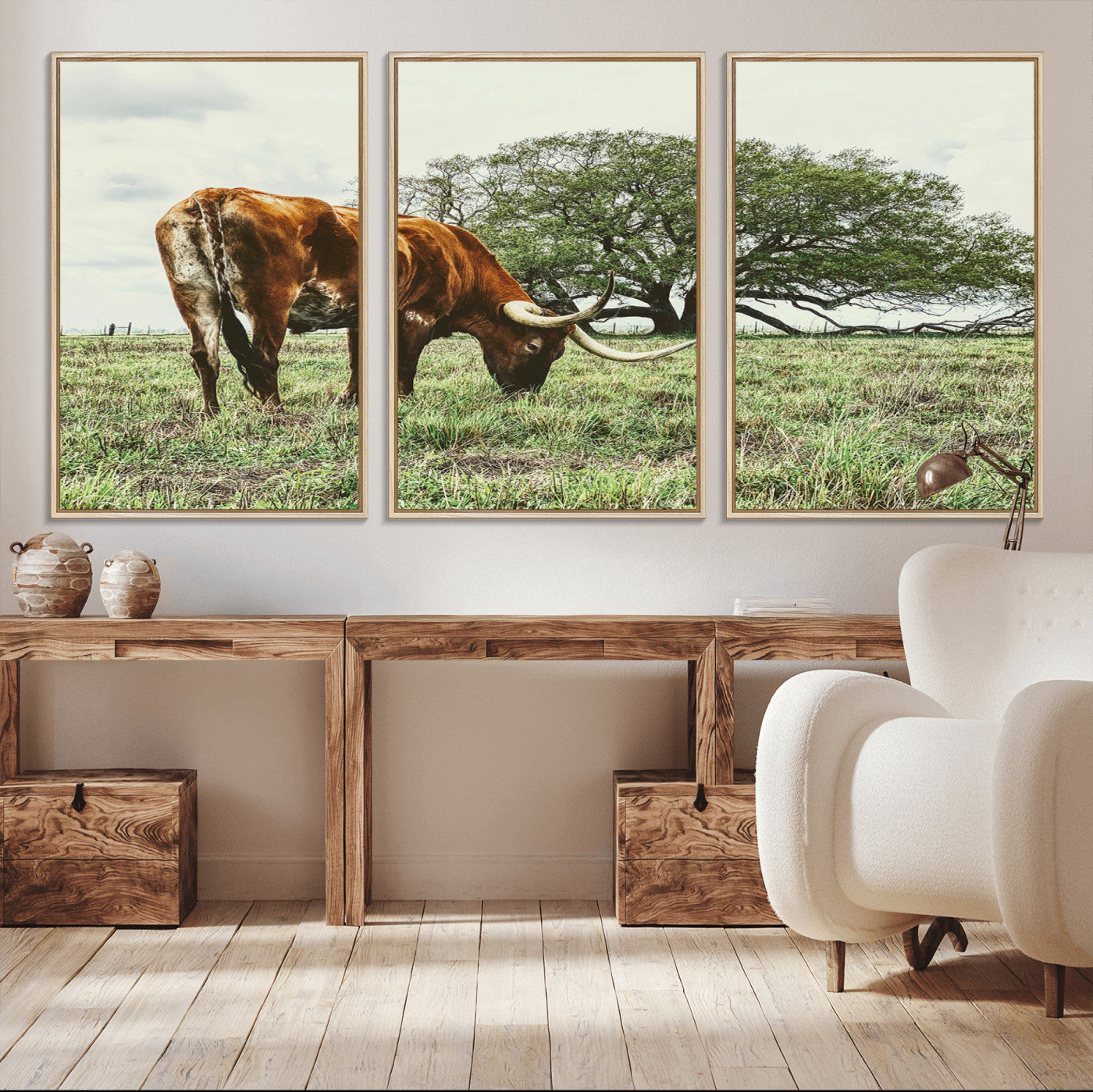 91866234-MGV-CV-36X24-Texas Longhorn Wall Art Canvas Print, Framed Rustic Ranch Art Picture Print, Western Cattle Perfect Rustic Farmhouse Decor Artwork