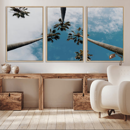 45236398-MGV-CV-36X24-Tropical Palm Trees Wall Art Canvas Print, Framed California Sky Art Picture Print, Minimalist Nature Perfect Coastal Minimalist