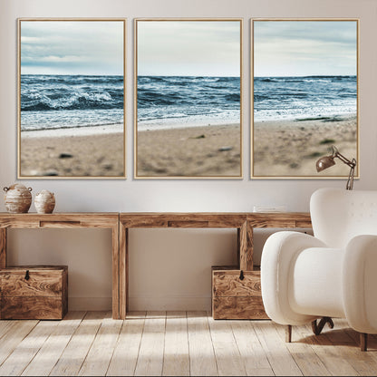 81812590-MGV-CV-36X24-Ocean Wall Art Wall Art Canvas Print, Framed Coastal Canvas Art Picture Print, Moody Seascape Perfect Coastal Minimalist Decor