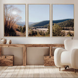52941305-MGV-CV-36X24-Rustic Landscape Wall Art Canvas Print, Framed Serene Valley Art Picture Print, Pine Tree Horizon Perfect Rustic Cabin Decor