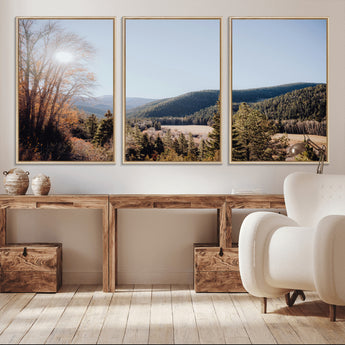 52941305-MGV-CV-36X24-Rustic Landscape Wall Art Canvas Print, Framed Serene Valley Art Picture Print, Pine Tree Horizon Perfect Rustic Cabin Decor