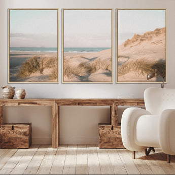 28064037-MGV-CV-36X24-Minimalist Seascape Wall Art Canvas Print, Framed Neutral Beach Print Art Picture Print, Sand Dune Photography Perfect