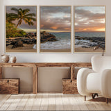 55108220-MGV-CV-36X24-Tropical Beach Wall Art Canvas Print, Framed Hawaiian Sunset Art Picture Print, Ocean Waves Perfect Coastal Tropical Decor Artwork