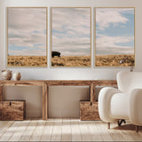 22754563-MGV-CV-36X24-Earthy Tones Wall Art Canvas Print, Framed Rustic Nature Art Picture Print, Solitary Buffalo Perfect Western Minimalist Decor