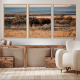 39509187-MGV-CV-36X24-Western Wildlife Wall Art Canvas Print, Framed Bison Art Picture Print, Golden Hour Perfect Western Rustic Decor Artwork