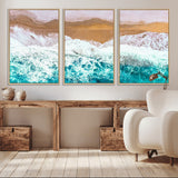 26870666-MGV-CV-36X24-Aerial Beach Wall Art Canvas Print, Framed Ocean Waves Art Picture Print, Coastal Landscape Perfect Coastal Minimalist Decor