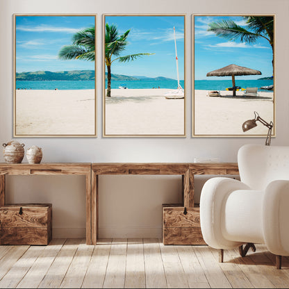 42623350-MGV-CV-36X24-Tropical Beach Wall Art Canvas Print, Framed Palm Tree Art Picture Print, Ocean View Perfect Tropical Coastal Decor Artwork