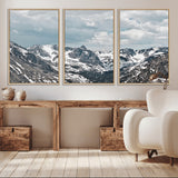 94074619-MGV-FC-60X30-3P_Natural-Snowy Peaks Wall Art Canvas Print, Framed Alpine Wilderness Art Picture Print, Mountain Escape Perfect Winter Serenity Decor