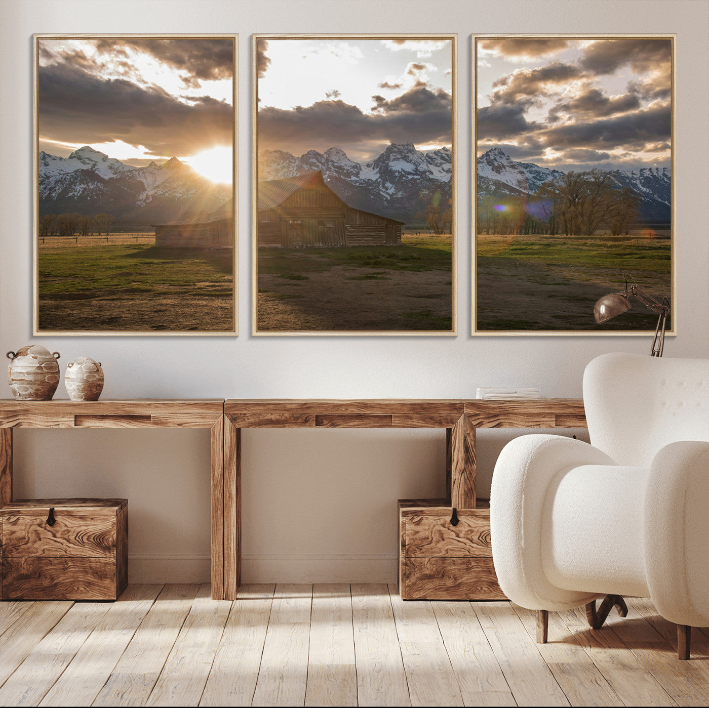 52555760-MGV-CV-36X24-Snowy Peaks Wall Art Canvas Print, Framed Nature Escape Art Picture Print, Rustic Charm Perfect Rustic Western Decor Artwork