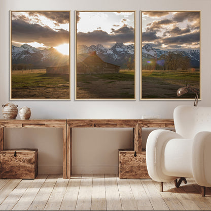 52555760-MGV-CV-36X24-Snowy Peaks Wall Art Canvas Print, Framed Nature Escape Art Picture Print, Rustic Charm Perfect Rustic Western Decor Artwork