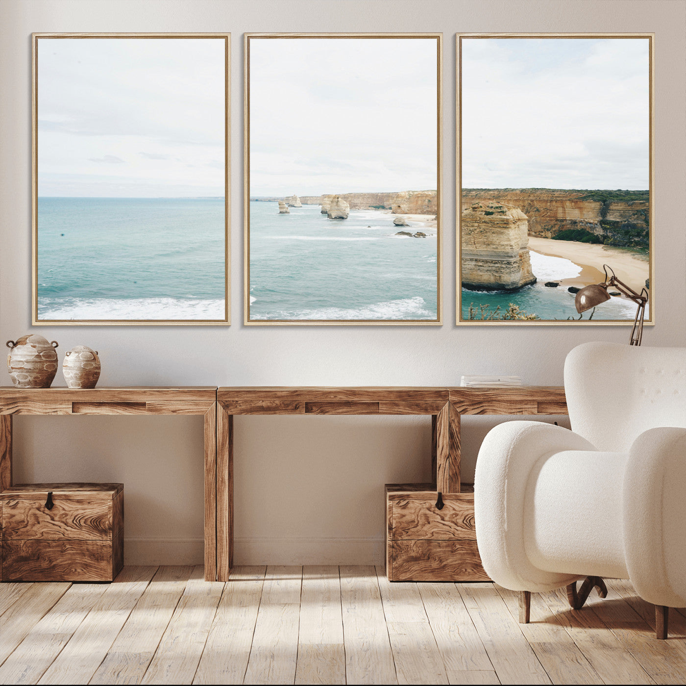 70095633-MGV-CV-36X24-Twelve Apostles Wall Art Canvas Print, Framed Coastal Cliffs Art Picture Print, Rugged Rock Formations Perfect Minimalist Coastal