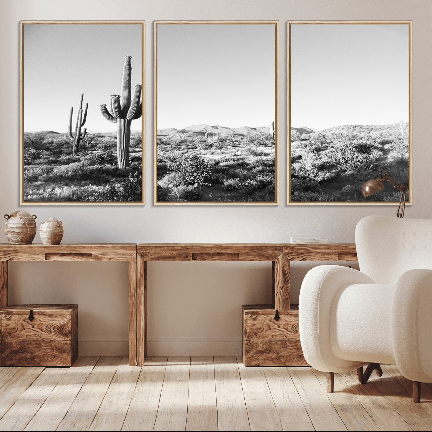 85205054-MGV-CV-36X24-Saguaro Cactus Wall Art Canvas Print, Framed Monochrome Landscape Art Picture Print, Scenic Arizona View Perfect Minimalist