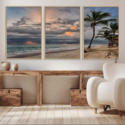 62574547-MGV-CV-36X24-Tropical Storm Wall Art Canvas Print, Framed Moody Beach Art Picture Print, Dramatic Sky Perfect Tropical Coastal Decor Artwork