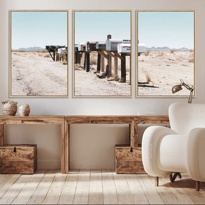 54616109-MGV-CV-36X24-Desert Mailboxes Wall Art – Rustic Rural Roadside Photography Canvas Print, American Southwest Landscape Home Decor for Living