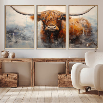X61001-MGV-CV-36X24-Scottish Highland Wall Art Canvas Print, Framed Longhorn Art Picture Print, Western Cow Perfect Farmhouse Decor Artwork