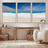 55017356-MGV-CV-36X24-Ocean Beach Wall Art – Turquoise Wave and White Sand Shoreline Canvas Print, Coastal Seascape Photography Decor for Living Room,