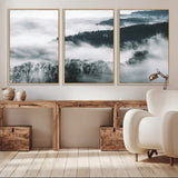 67569654-MGV-CV-36X24-Foggy Forest Wall Art – Mist Covered Hills and Trees Landscape Canvas Print, Moody Nature Photography Decor for Living Room,