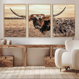 95745718-MGV-CV-36X24-Texas Longhorn Wall Art – Western Cattle Photography Canvas Print, Rustic Ranch Animal Artwork Country Farmhouse Decor for Living