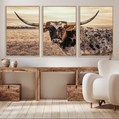 95745718-MGV-CV-36X24-Texas Longhorn Wall Art – Western Cattle Photography Canvas Print, Rustic Ranch Animal Artwork Country Farmhouse Decor for Living