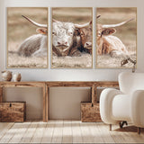 38651722-MGV-CV-36X24-Cow Wall Art – Rustic Longhorn Pair Canvas Print, Western Farmhouse Animal Painting, Country Ranch Decor for Living Room, Bedroom,